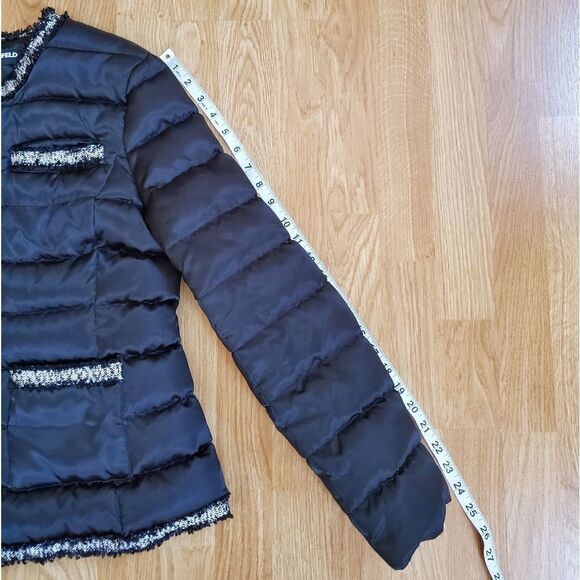 Karl Lagerfeld Tweed Trim Puffer Jacket Sz Sm - Picture 12 of 16